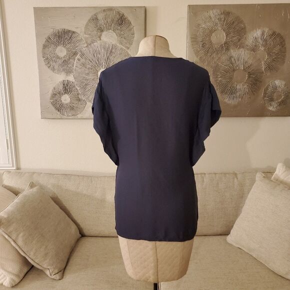 Halogen V-neck Flutter Sleeve Blouse size Medium in Navy Blue - Picture 5 of 9